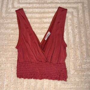 Urban Outfitters Deep V-Neck Crop Top in Rust